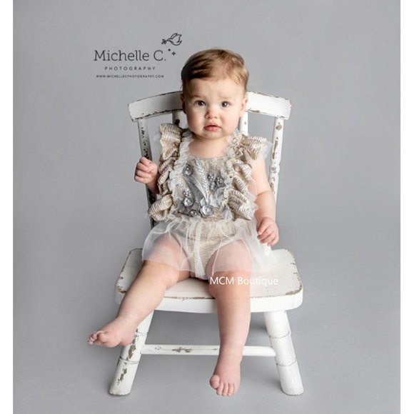 Silver Outfit Clothes Dress New Year First Birthday Star Moon Birthday romper - Picture 1 of 13